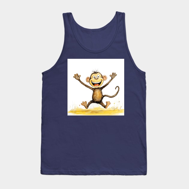 Cute Monkey Illustration Tank Top by Geminiartstudio